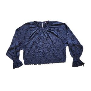 Free People Navy Olivia Balloon Sleeve Lace Blouse Size M